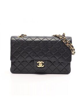 Chanel Shoulder Bag Quilted Double Flap Black Lambskin Chain